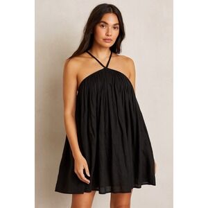 Tularosa Claudia Black Cotton Mini Dress Halter Babydoll Boho Size S